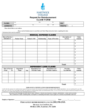Request for Reimbursement Claim Form