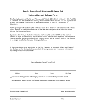FERPA Information and Release Form