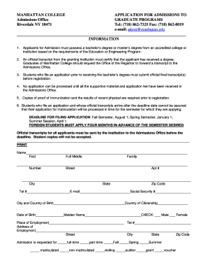 Manhattan College Graduate Admissions Application