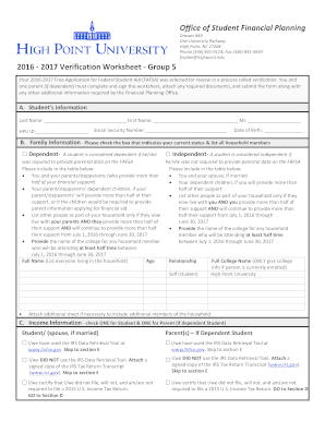 2016-2017 Verification Worksheet - Group 5