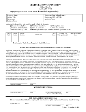 Kentucky State University Employee Tuition Waiver Application