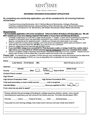 Incoming Freshmen Scholarship Application
