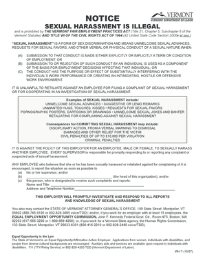Vermont Sexual Harassment Policy Notice