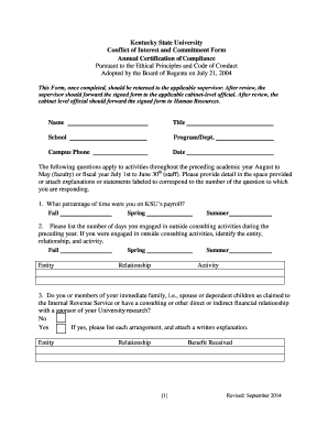 Kentucky State University Conflict of Interest Form