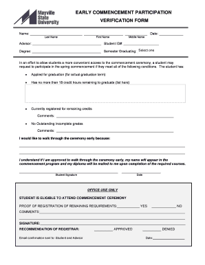 Early Commencement Participation Verification Form