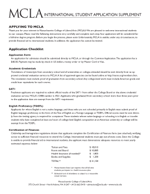 MCLA International Student Application Supplement