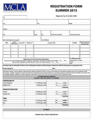 MCLA Summer 2015 Registration Form
