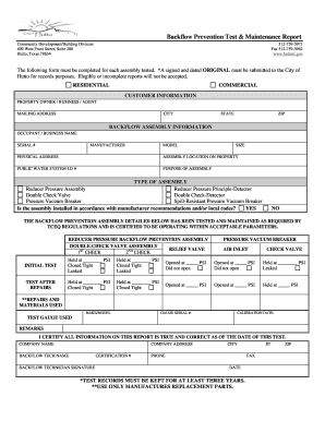 Backflow Prevention Test & Maintenance Report