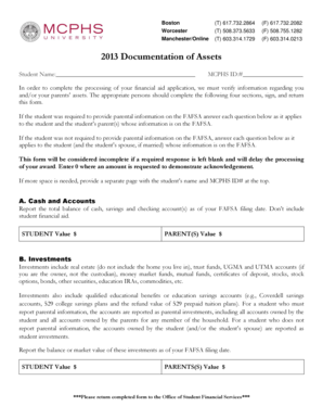 MCPHS Financial Aid Asset Verification Form
