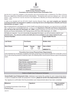 Howard University Preventative Care Annual Physical Exam Confirmation Form
