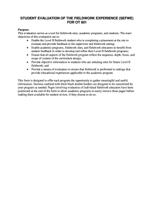 Student Evaluation of Fieldwork Experience (SEFWE)
