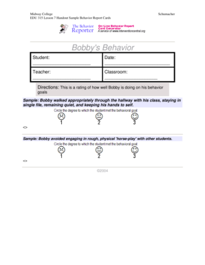Sample Behavior Report Card