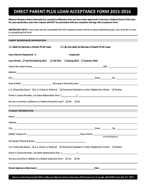 Federal Parent PLUS Loan Acceptance Form