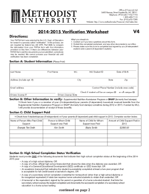 2014-2015 Verification Worksheet