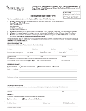Mercy College Transcript Request Form