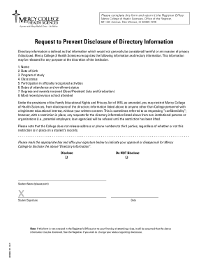 Request to Prevent Disclosure of Directory Information
