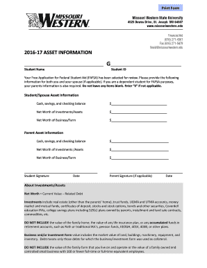 FAFSA Asset Information Form