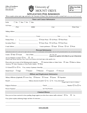 University of Mount Olive Application for Admission