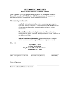 Authorization Form for Dependent Students