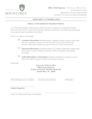 Dependent Authorization Release Form