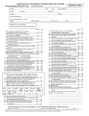 Marymount University Student Health Center Preparticipation Physical Form