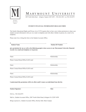 Marymount University Student Financial Information Release Form