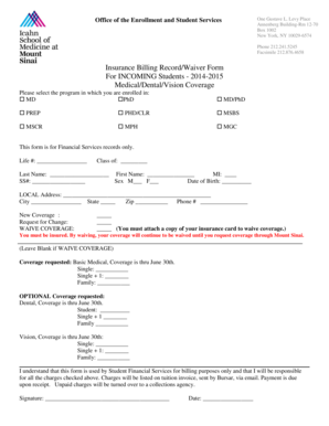 Insurance Billing Record/Waiver Form