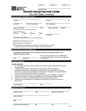 Ohio State University Driver Registration Form