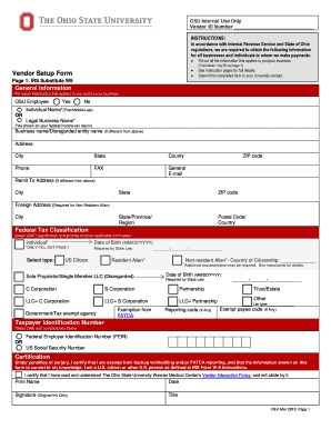 Ohio State University Vendor Setup Form