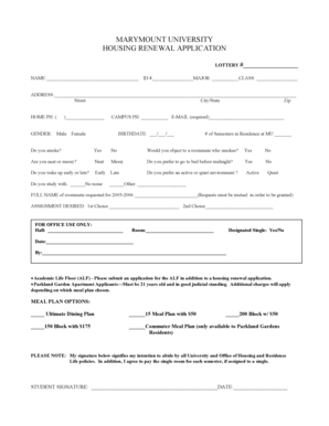 Marymount University Housing Renewal Application