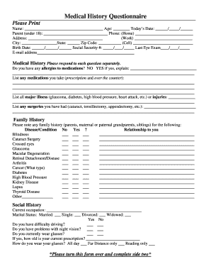 Medical History Questionnaire Form