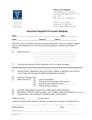 Document Request for Current Students