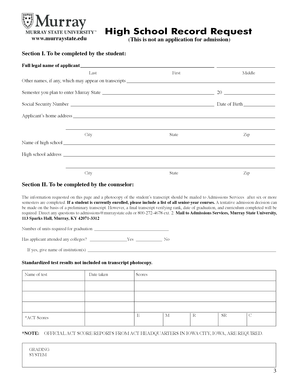 High School Record Request Form