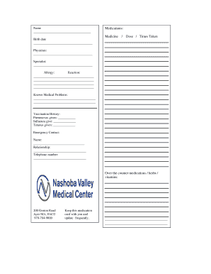 Patient Medication Record Form