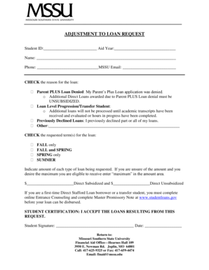 Adjustment to Loan Request Form