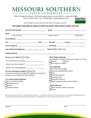 MSSU User Access Request Form