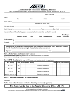 Tennessee Teaching License Application