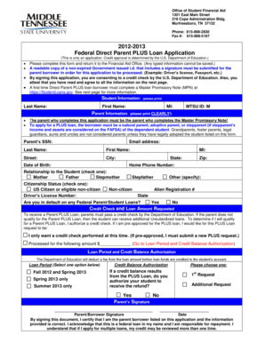 2012-2013 Federal Direct Parent PLUS Loan Application