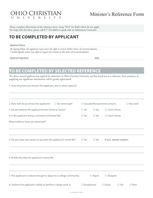 Minister's Reference Form