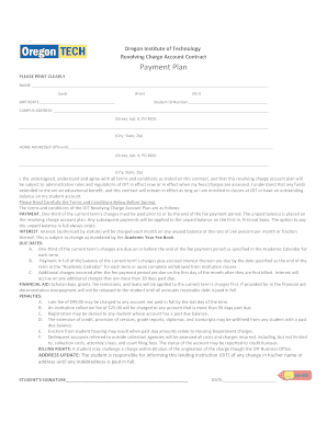 Oregon Institute of Technology Revolving Charge Account Contract