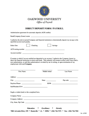 Oakwood University Direct Deposit Form
