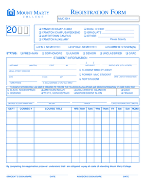 Mount Marty College Registration Form