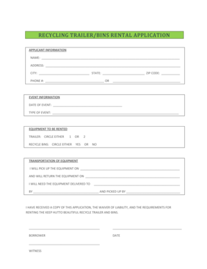 Recycling Trailer Bins Rental Application