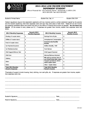Low Income Statement for Dependent Student