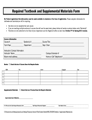 Required Textbook and Supplemental Materials Form