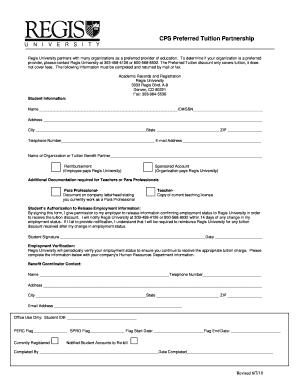 Regis University Preferred Tuition Partnership Form