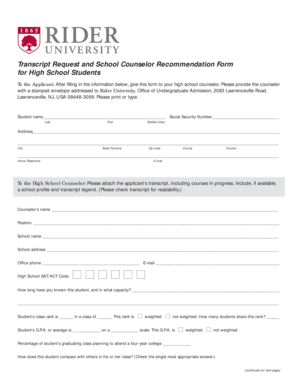 Transcript Request and School Counselor Recommendation Form