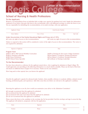 Letter of Recommendation for Nursing Graduate Program