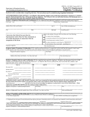 USCIS Form I-9 Employment Eligibility Verification
