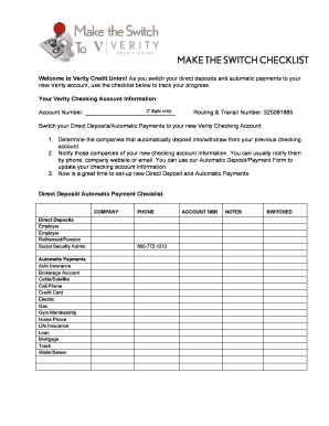 Verity Credit Union Account Switch Kit
